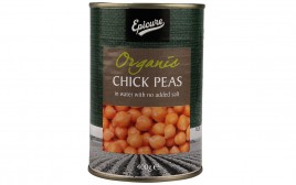 Epicure Organic Chick Peas, In water with no added salt  Tin  400 grams